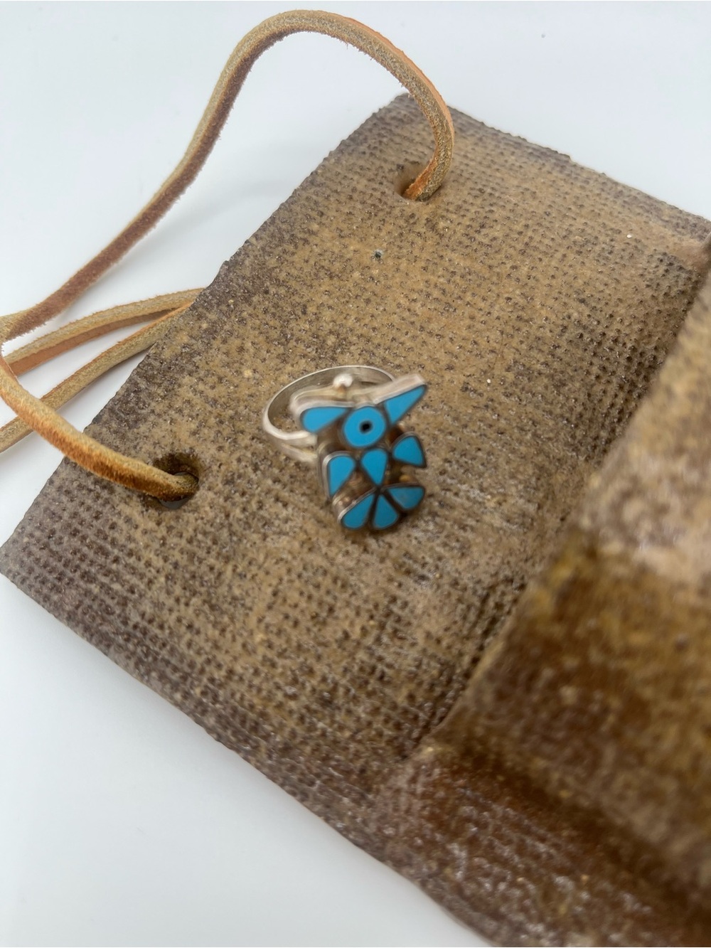 Vintage Zuni Turquoise Inlay Knifewing / Peyote Bird Sterling Ring